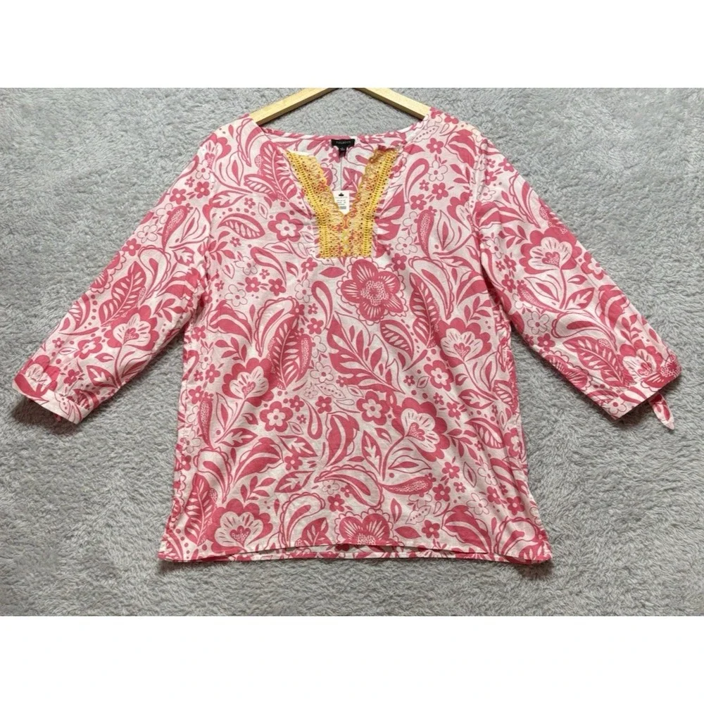 NWT Talbots Pink White Embroidered Cover Up Top Vacation Tropical Sheer Large - Picture 3 of 9